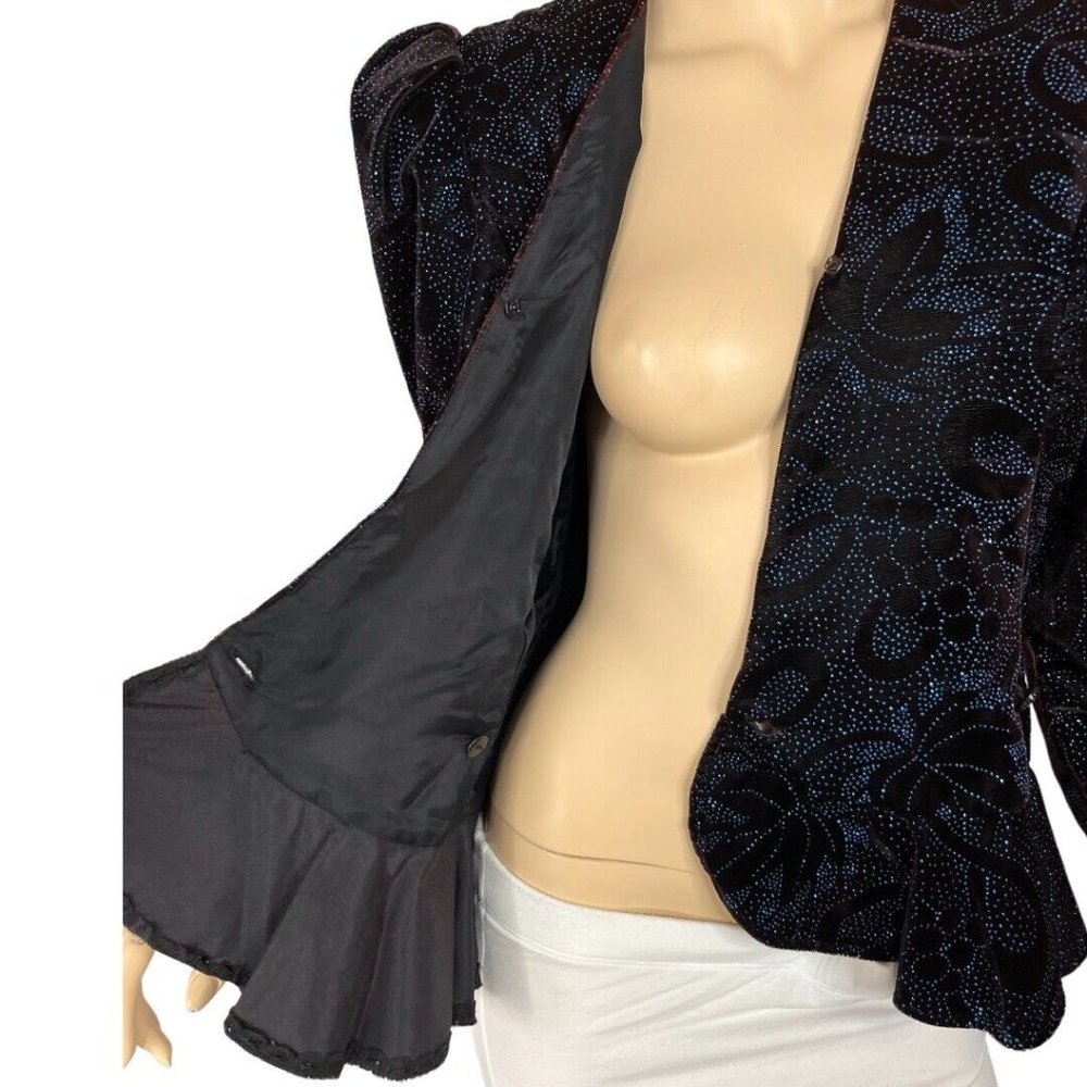 Vintage Scott McClintock Sportswear Blazer Jacket Velvet Blue Puff Sleeve Size 8 - Picture 4 of 10